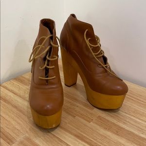 Wood heeled platform shoes